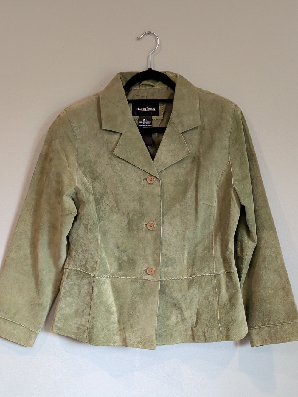 Brandon Thomas Light Olive Suede Button-Front Blazer L